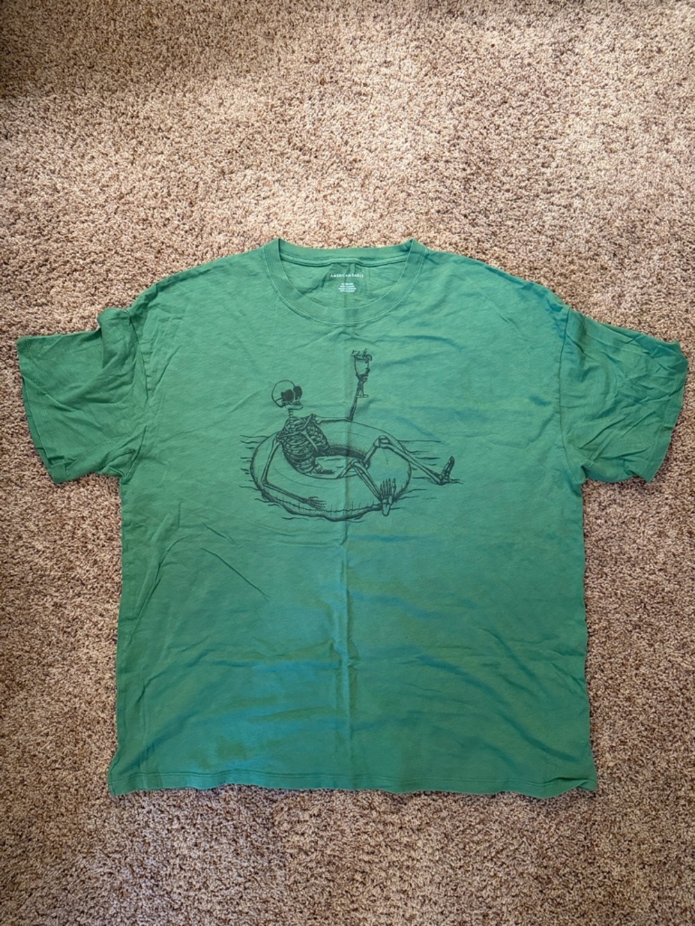 American Eagle Green Pool Lounging Summer Skeleton Shirt - XL